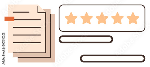 Customer reviews, feedback management, quality assessment, user experience, reputation monitoring, service evaluation. Document and star rating interface. Customer reviews and feedback concepts