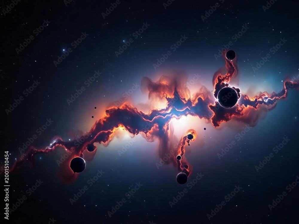 Naklejka premium Vast cosmic expanse with nebulae and distant galaxies, cosmic phenomena, glowing