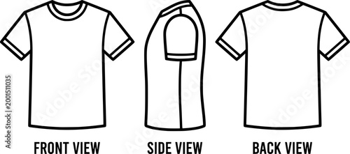 Black T-Shirt Mockup Vector Template - Front, Back and Side Views - Blank Apparel Illustration