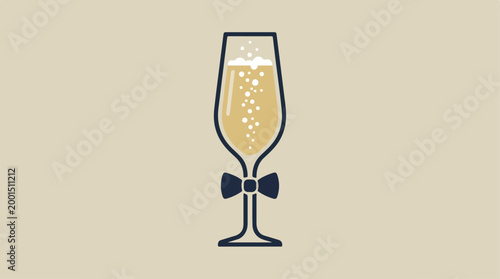Elegant champagne flute with a stylish bow tie illustration.
