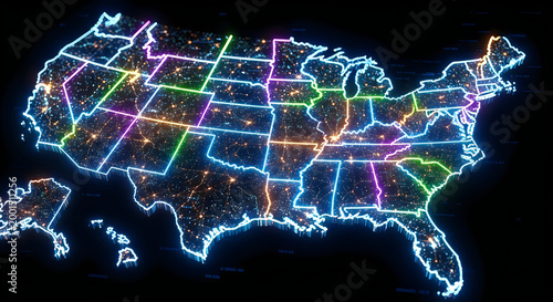 Neon united states map a vibrant representation of american connectivity and geography