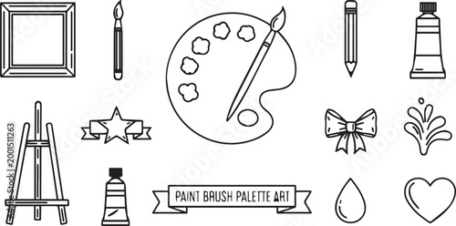 Art Painting Creative Icons Set Isolated on White Background