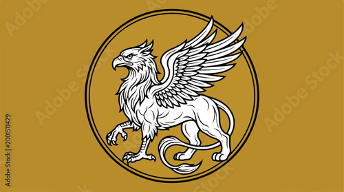 Heraldic Griffin Emblem in Gold Circle.