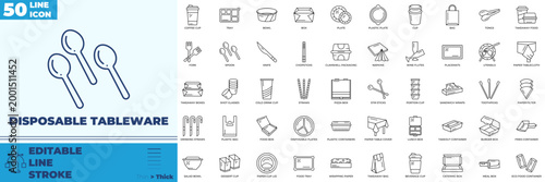 Disposable Tableware Line Editable Icons set