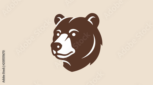 Minimalist brown bear head illustration mascot design.