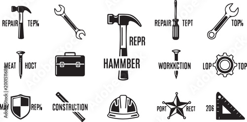 Construction Tools Repair Icons Set Isolated on White Background