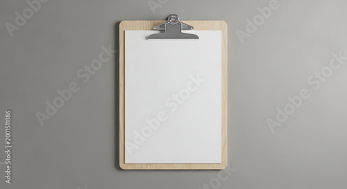Blank clipboard on a gray background, ideal for notes or creative projects