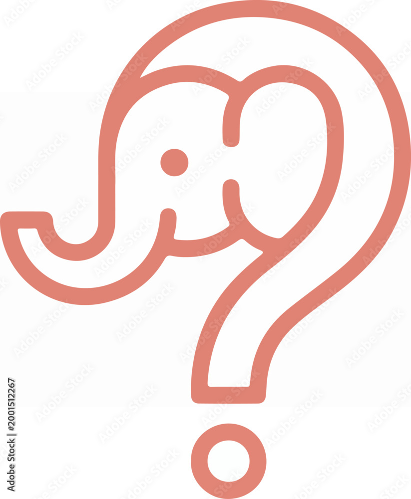Fototapeta premium Minimalist outline icon of an elephant integrated with a question mark symbol.