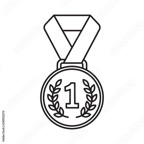 First place winner medal line icon. Champion award with laurel wreath and ribbon. Editable stroke vector illustration of sport victory, success, and achievement. Minimalist outline symbol.