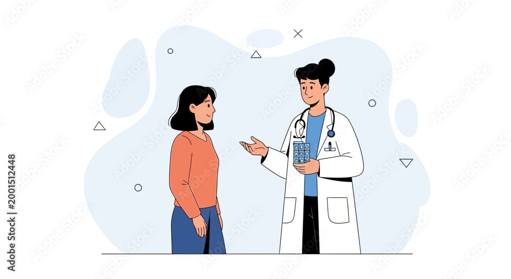 Obraz premium Doctor Consults Patient, Holding Medication, Medical Consultation, Healthcare Concept