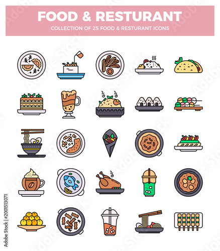 food and restaurant icons on a white background.