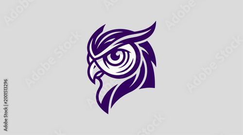 Stylized purple owl head logo mascot illustration.