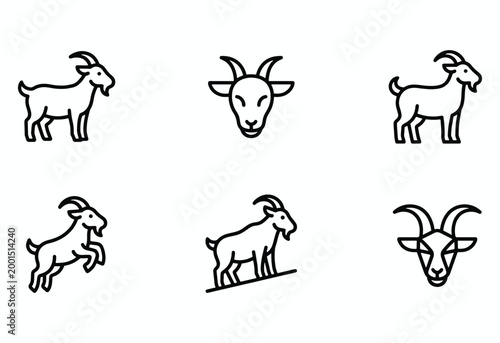 Minimalist Goat and Livestock Line Art Vector Icon Set