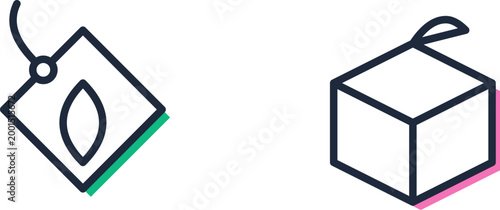 Minimalist line art icons representing eco-friendly packaging and sustainable shipping options for organic retail business illustration