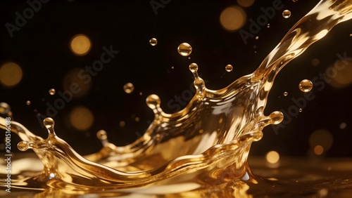 Golden liquid splash in motion