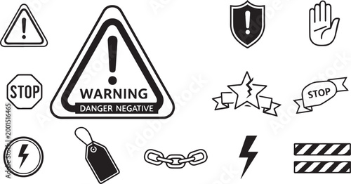 Safety Warning and Danger Sign Vector Icon Set with Stop, Hazard, and Security Symbols