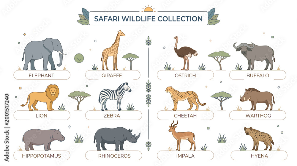 Obraz premium Safari Wildlife Collection: African Animals Illustrations Set