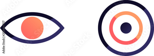 Abstract minimalist eye and bullseye target icons representing business vision and strategic goal achievement success