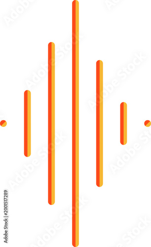 Minimalist orange and yellow soundwave frequency bars representing audio volume levels on white background illustration
