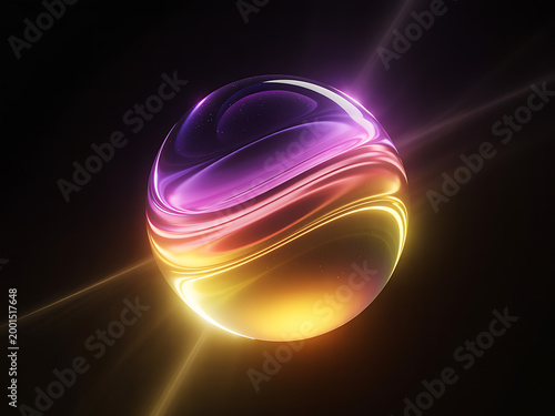Glowing purple and gold orb with light rays