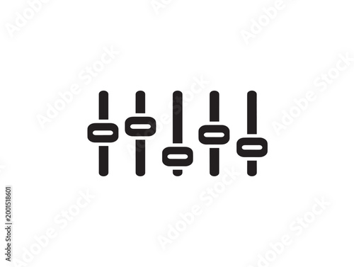 set of five black audio equalizer sliders flat design vector illustration