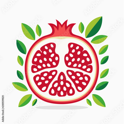Stylized Pomegranate Icon with Leaves