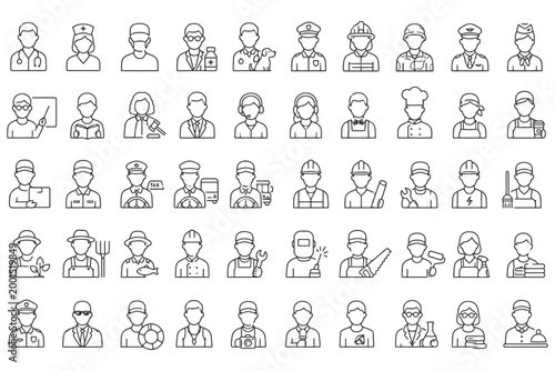 Occupation icon set featuring diverse professional roles and uniforms.