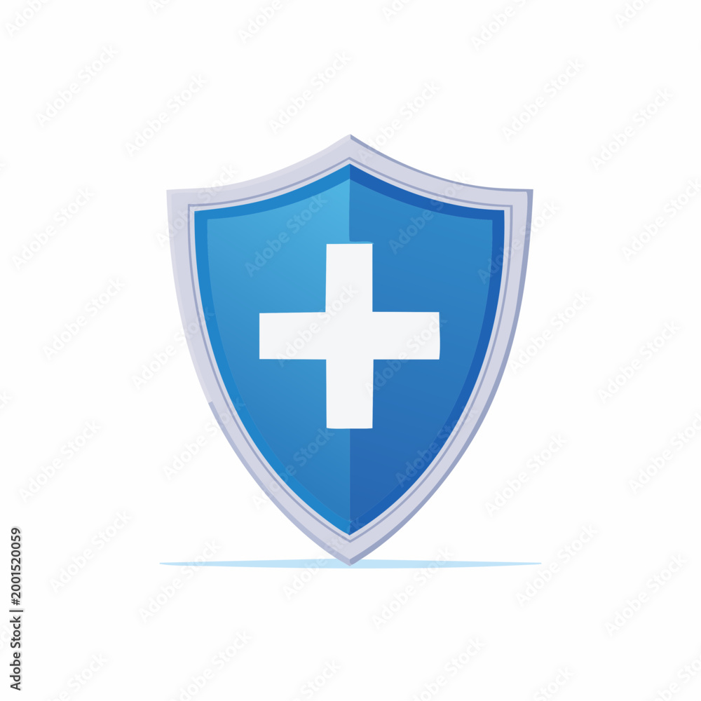 Fototapeta premium Blue Shield with White Cross Symbol