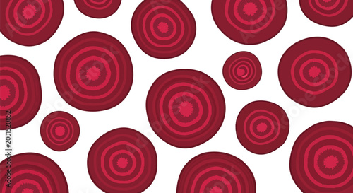 Flat Vector Illustration of Fresh Red Beetroot Slices with Organic Rings Pattern on White Background
