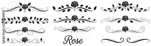 Elegant Floral Designs: A collection of rose adornments and flourish elements. floral pattern, artistic decoration, design ornament, flourish graphic, artistic elegance.