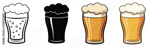 Different beer glass. Four unique beer variations. Brewing, pub beverage, crafted lager, light beer, draft beer.