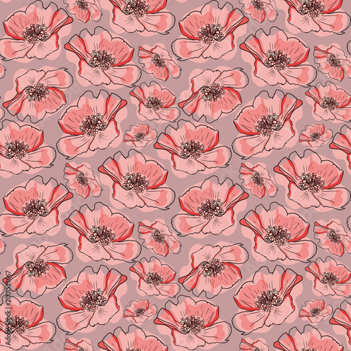 Repeating pink flower pattern seamless background design