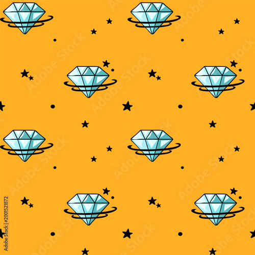 Diamonds and stars seamless pattern on yellow background