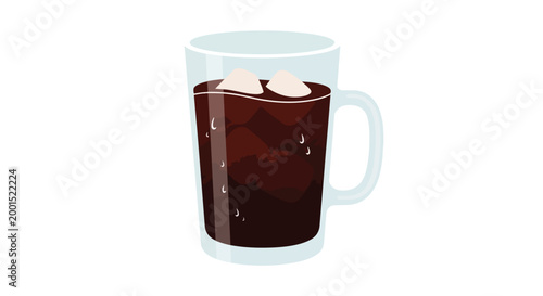 Iced Coffee Vector Illustration - Cold Brew Coffee with Ice Cubes in a Glass Mug Isolated on White Background