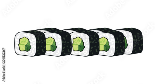 Japanese Cucumber Hosomaki Sushi Rolls Vector Illustration with Nori and Rice