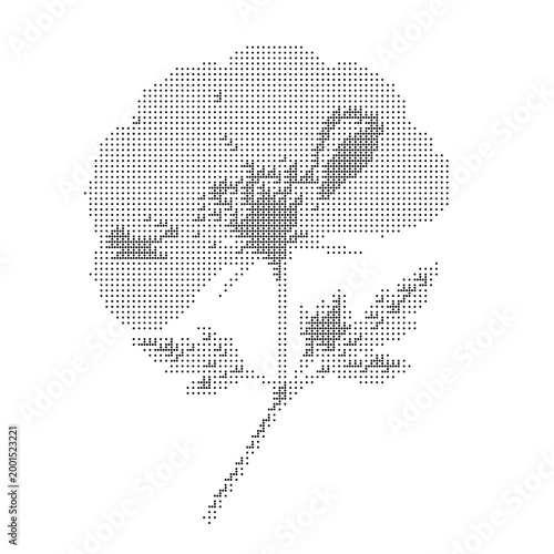 Retro pixelated halftone dandelion flower vector illustration isolated on white