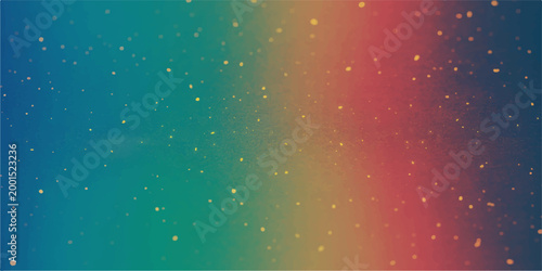Abstract, vibrant background blends the cool hues of blue and green with warm shades of yellow and red in a stunning gradient, sprinkled with subtle, star-like elements.