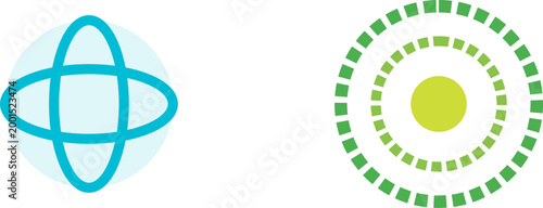 Abstract blue connectivity icon and green digital signal processing symbols on white background graphic illustration
