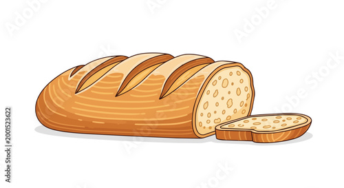 Fresh Sliced Loaf of Wheat Bread Vector Illustration, Bakery Product Isolated on White Background