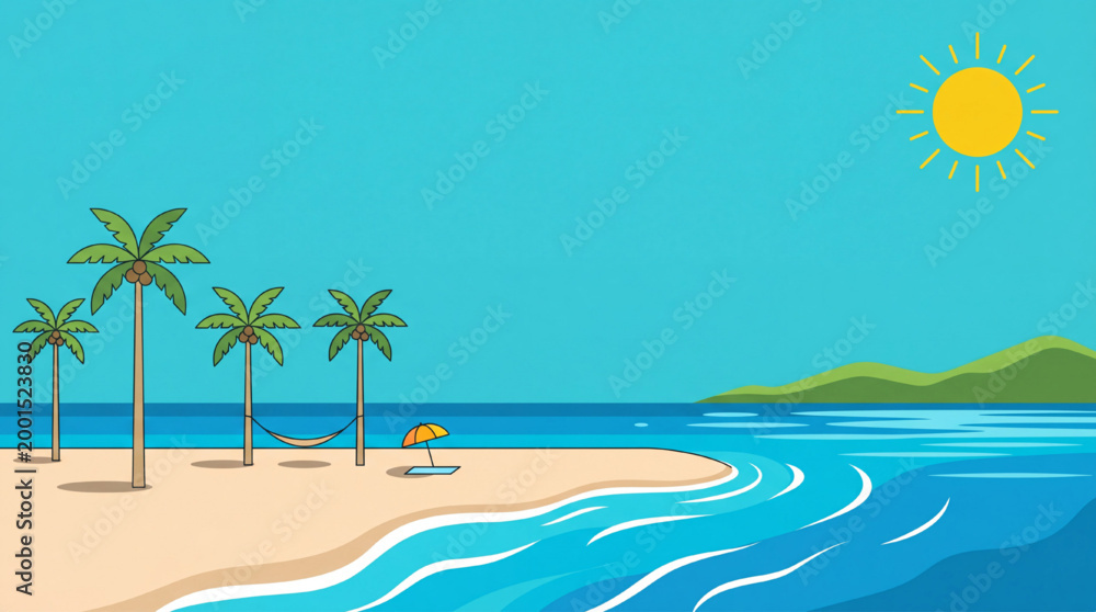 Obraz premium Tropical Summer Beach Landscape Flat Vector Background