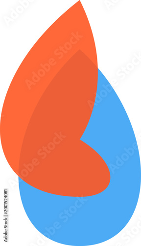 Minimalist HVAC logo design representing heating and cooling with fire and water drop graphic illustration