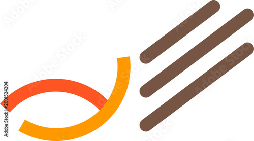 Minimalist abstract geometric logo design featuring orange curved lines and brown diagonal parallel bars illustration