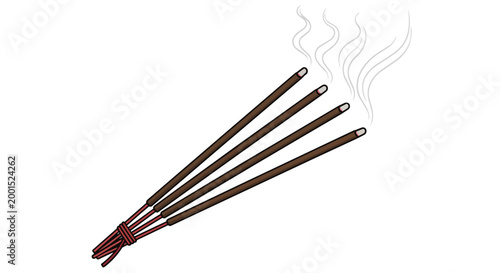 Burning Aromatic Incense Sticks Bundle with Smoke for Meditation and Rituals Illustration