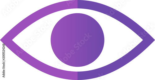 Abstract purple eye icon with gradient shading isolated on white background representing vision and security.