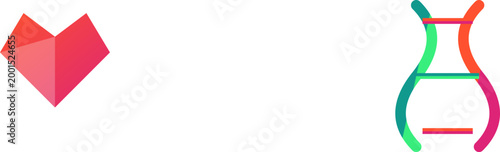 Red low poly heart and colorful DNA double helix icons isolated on white background illustration