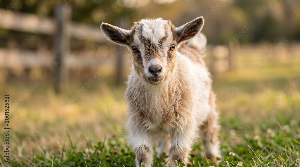 Obraz premium Detailed Portrait of Young Goat with Expressive Eyes in Sun