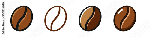 Set of four stylized coffee bean icons with varying levels of detail and shading