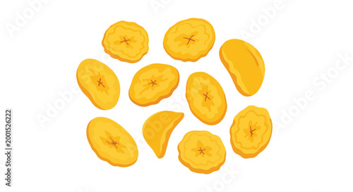 Crispy Dried Banana Chips Vector Illustration - Healthy Organic Fruit Snack Slices on White Background