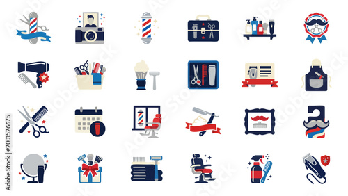 Barbershop Haircut Shaving and Men Grooming Vector Icon Set