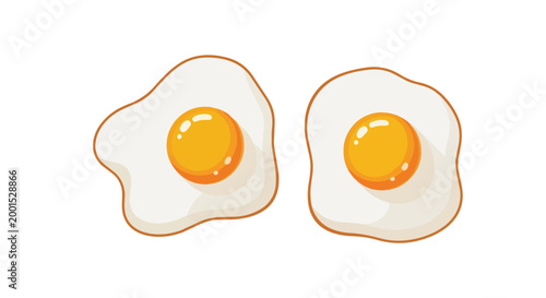 Two Fried Eggs Sunny Side Up Vector Illustration Isolated on White Background for Breakfast Food Design